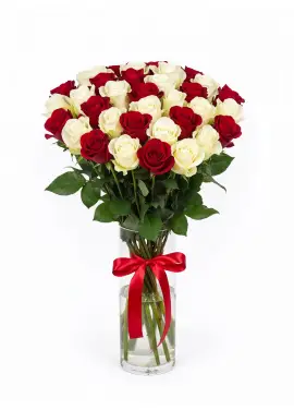 45-rose red & white mixed bouquet