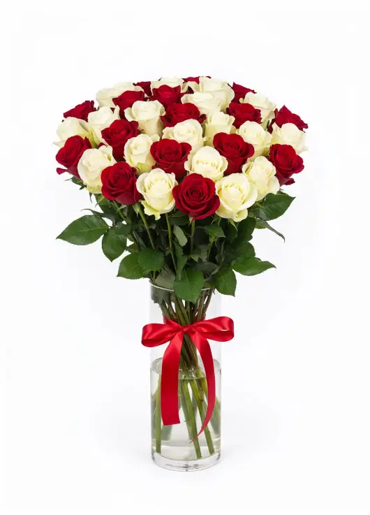 45-rose red & white mixed bouquet