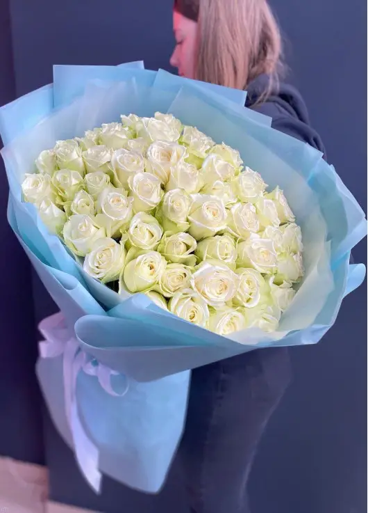 51 white roses in a bouquet