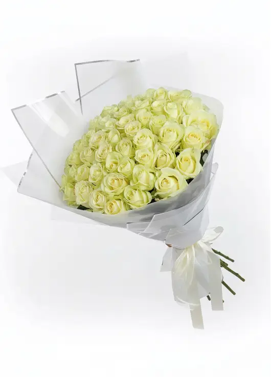 51 white roses in a bouquet