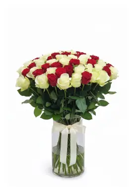 Bouquet of 51 red and white roses