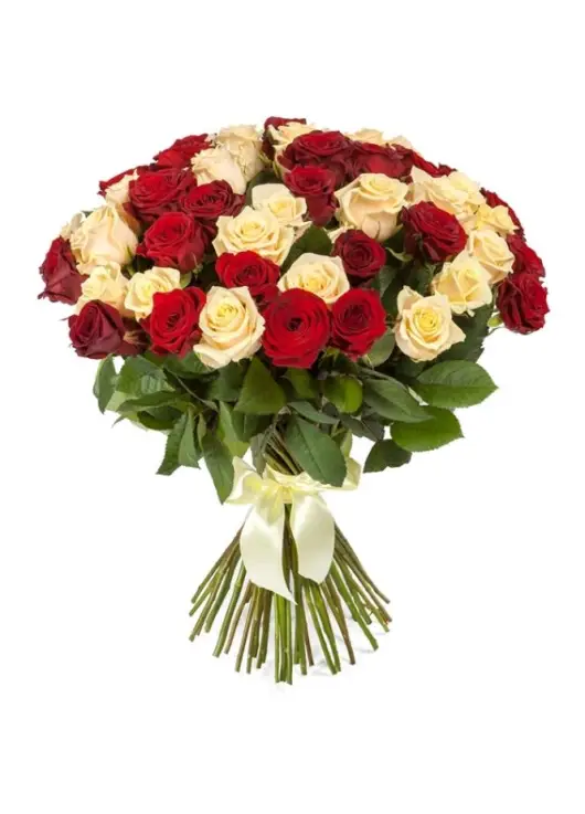 Bouquet of 51 red and white roses