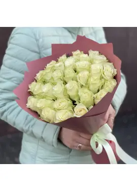 25 white roses in beautiful packaging