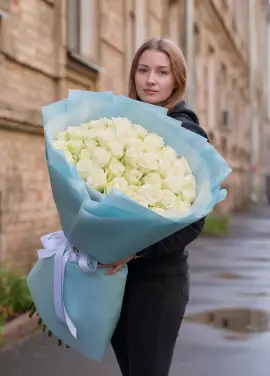 51 white roses in a bouquet