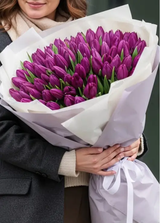 Bouquet of 101 violet tulips (imported, Netherlands)