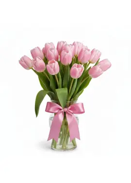 Bouquet of 15 pink tulips (imported, Netherlands)
