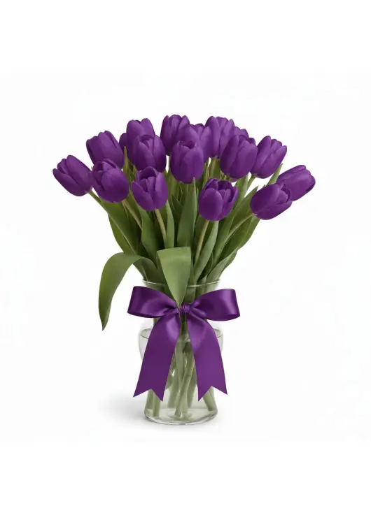Bouquet of 15 violet tulips (imported, Netherlands)