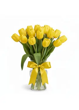 Bouquet of 15 yellow tulips (imported, Netherlands)