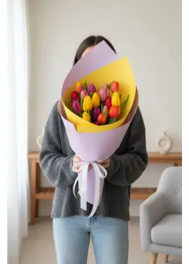 Bouquet of 15 mixed tulips (imported, Netherlands)