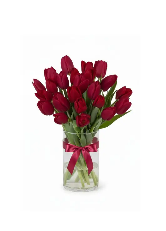 Bouquet of 19 red tulips (imported, Netherlands)