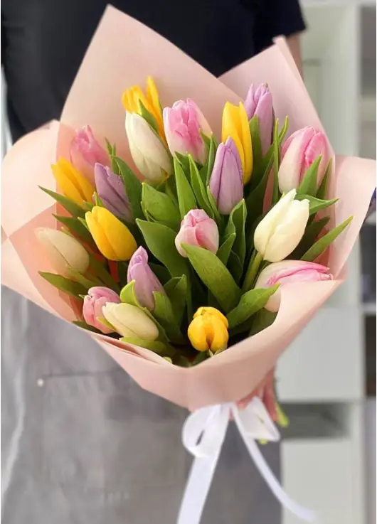 Bouquet of 19 mixed tulips (imported, Netherlands)