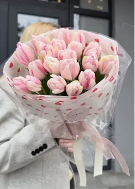 Bouquet of 19 pink tulips (imported, Netherlands)