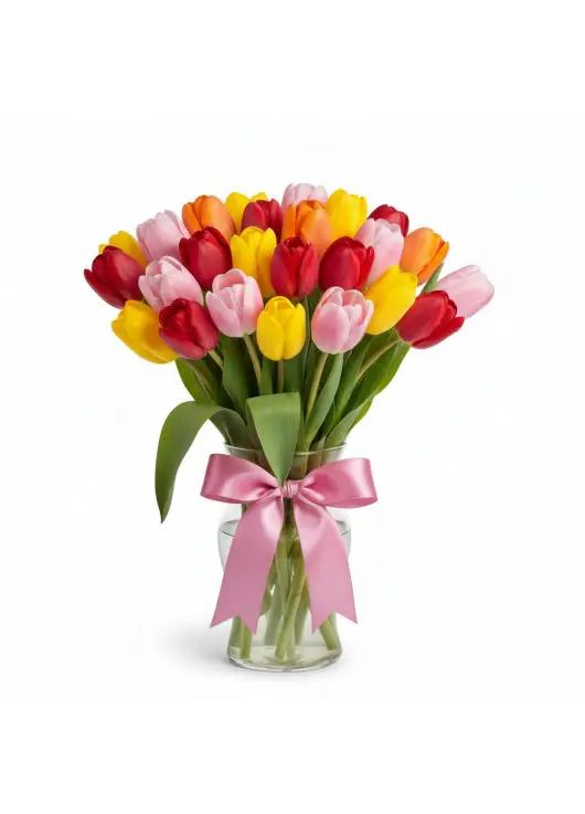 Bouquet of 21 mixed tulips (imported, Netherlands)