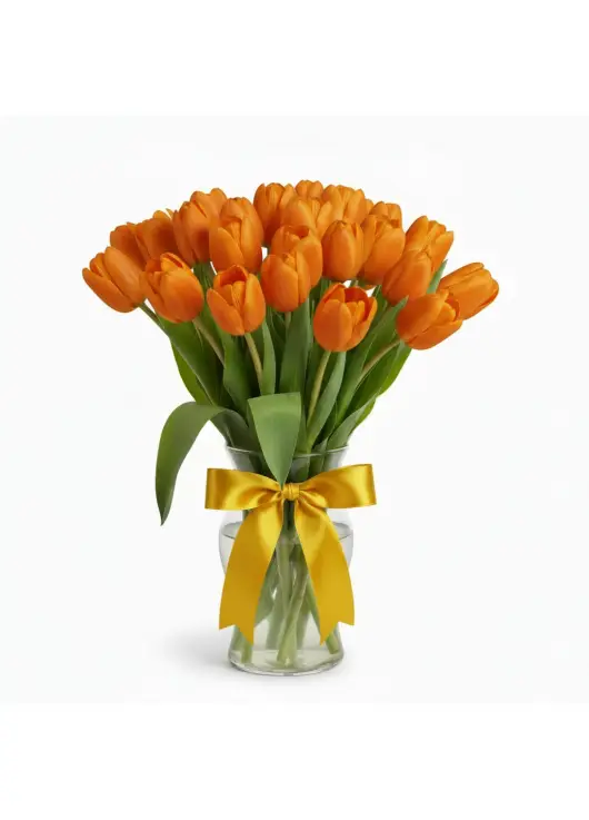 Bouquet of 21 orange tulips (imported, Netherlands)