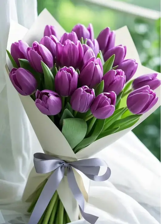 Bouquet of 21 violet tulips (imported, Netherlands)
