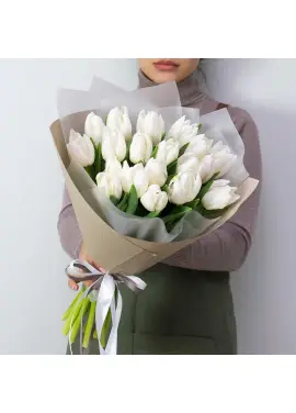Bouquet of 25 white tulips (imported, Netherlands)