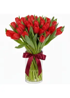 Bouquet of 35 red tulips (imported, Netherlands)