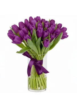 Bouquet of 35 violet tulips (imported, Netherlands)