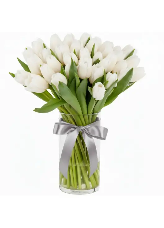 Bouquet of 35 white tulips (imported, Netherlands)