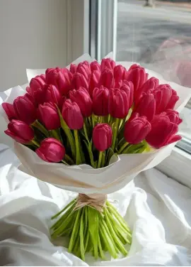 Bouquet of 35 raspberry tulips (imported, Netherlands)