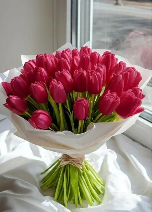 Bouquet of 35 raspberry tulips (imported, Netherlands)