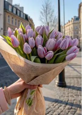 Bouquet of 35 lilac tulips (imported, Netherlands)