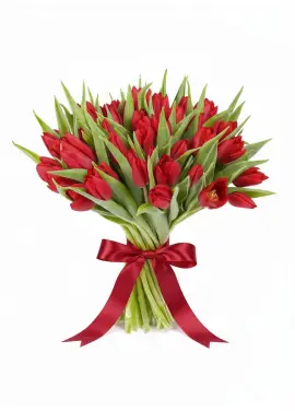 Bouquet of 45 red tulips (imported, Netherlands)