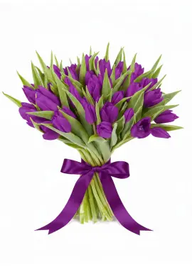 Bouquet of 45 violet tulips (imported, Netherlands)