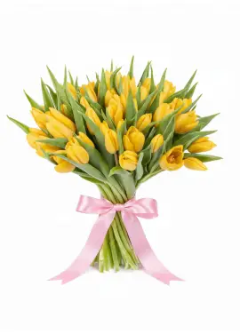 Bouquet of 45 yellow tulips (imported, Netherlands)