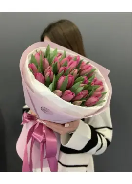 Bouquet of 45 raspberry tulips (imported, Netherlands)