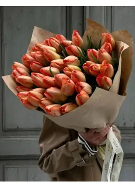 Bouquet of 45 orange tulips (imported, Netherlands)
