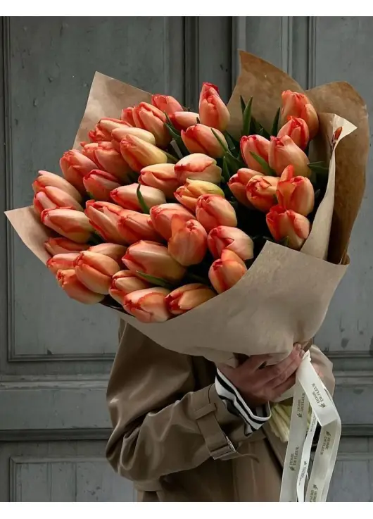 Bouquet of 45 orange tulips (imported, Netherlands)