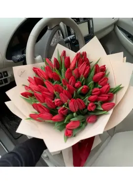 Bouquet of 45 red tulips (imported, Netherlands)