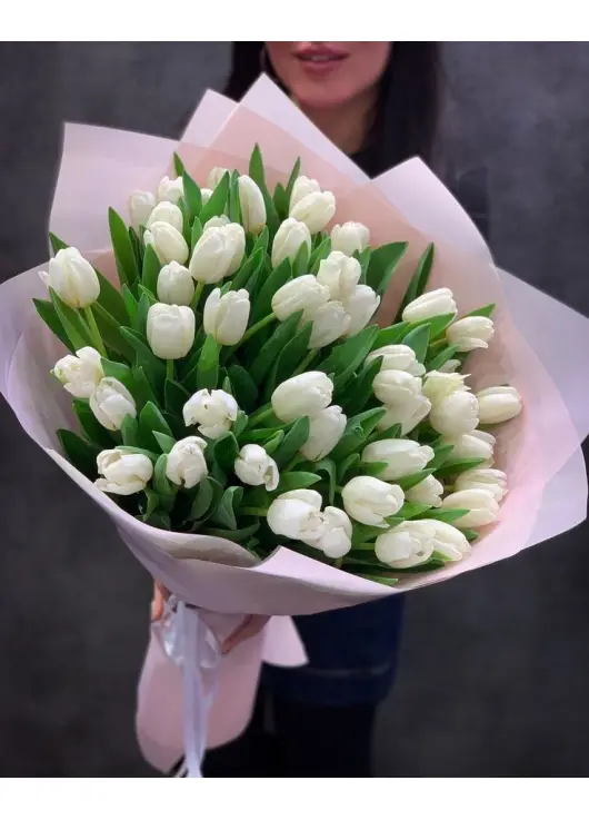Bouquet of 45 white tulips (imported, Netherlands)