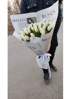 Bouquet of 45 white tulips (imported, Netherlands)