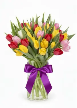 Bouquet of 51 mixed tulips (imported, Netherlands)