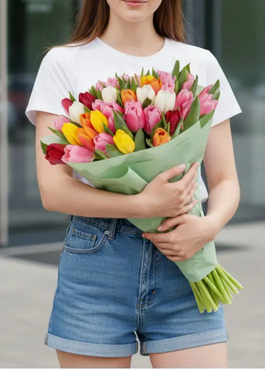 Bouquet of 51 mixed tulips (imported, Netherlands)