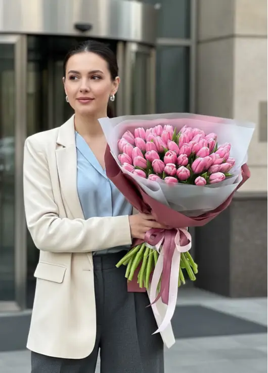 Bouquet of 51 pink tulips (imported, Netherlands)