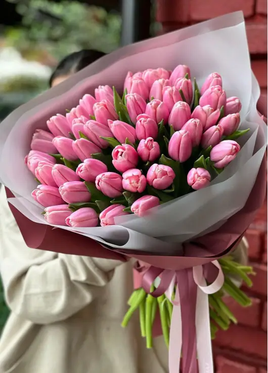 Bouquet of 51 pink tulips (imported, Netherlands)