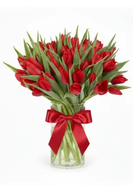 Bouquet of 51 red tulips (imported, Netherlands)