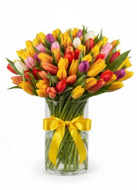 Bouquet of 75 mixed tulips (imported, Netherlands)