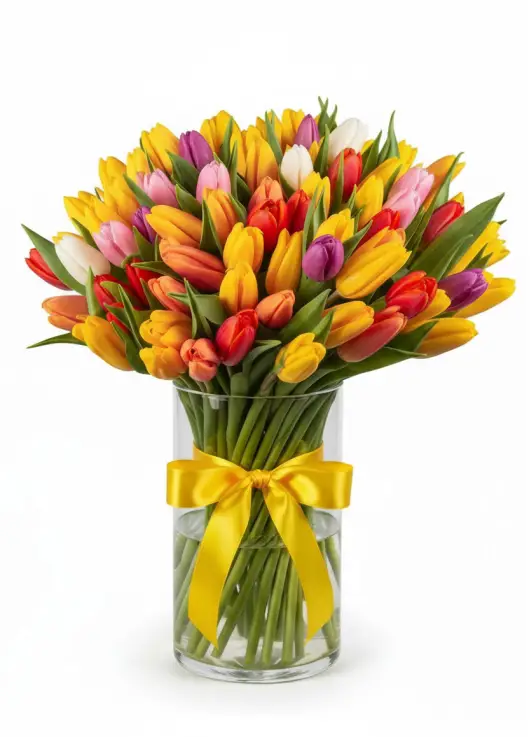 Bouquet of 75 mixed tulips (imported, Netherlands)