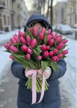 Bouquet of 75 raspberry tulips (imported, Netherlands)