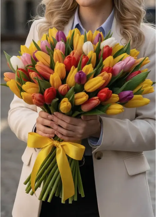 Bouquet of 75 mixed tulips (imported, Netherlands)