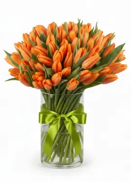 Bouquet of 75 orange tulips (imported, Netherlands)