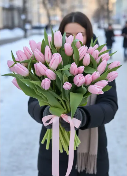 Bouquet of 75 pink tulips (imported, Netherlands)