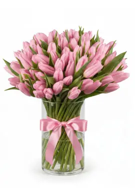 Bouquet of 75 pink tulips (imported, Netherlands)