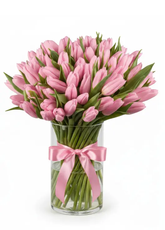 Bouquet of 75 pink tulips (imported, Netherlands)