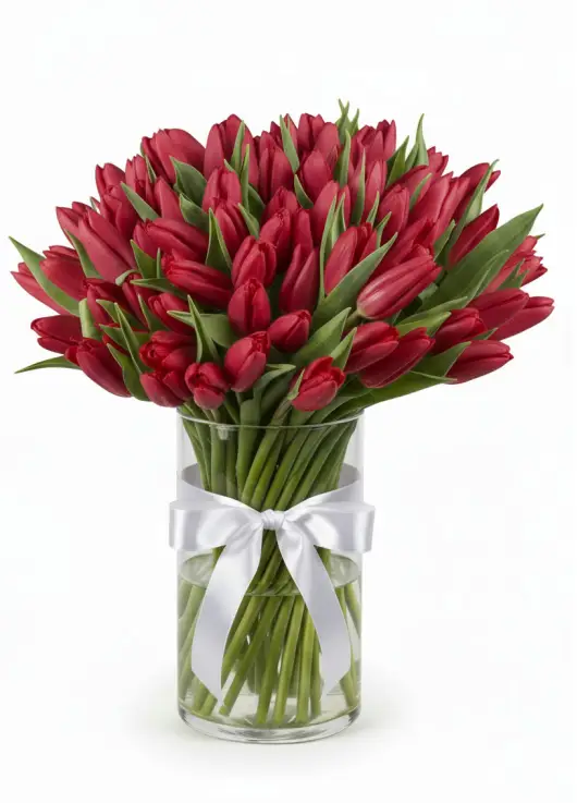 Bouquet of 75 red tulips (imported, Netherlands)