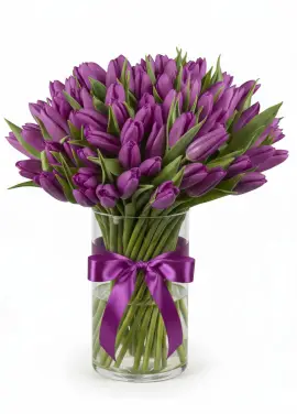 Bouquet of 75 violet tulips (imported, Netherlands)
